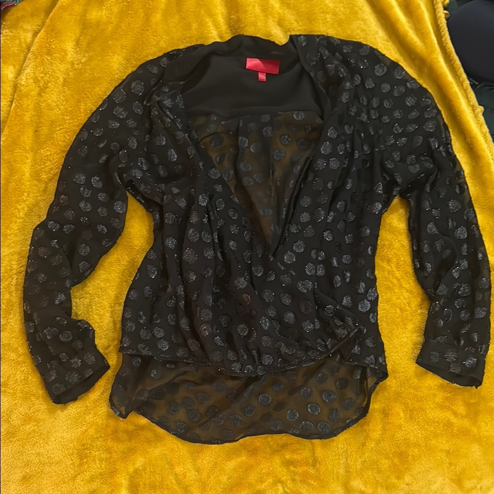 Jennifer Lopez Black Wrap Long Sleeve Blouse
